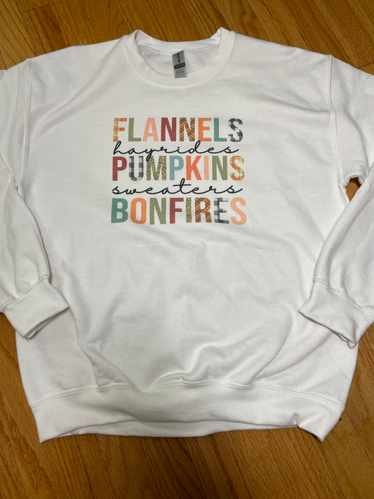 Flannels, Hayrides, Bonfires crew neck sweatshirt