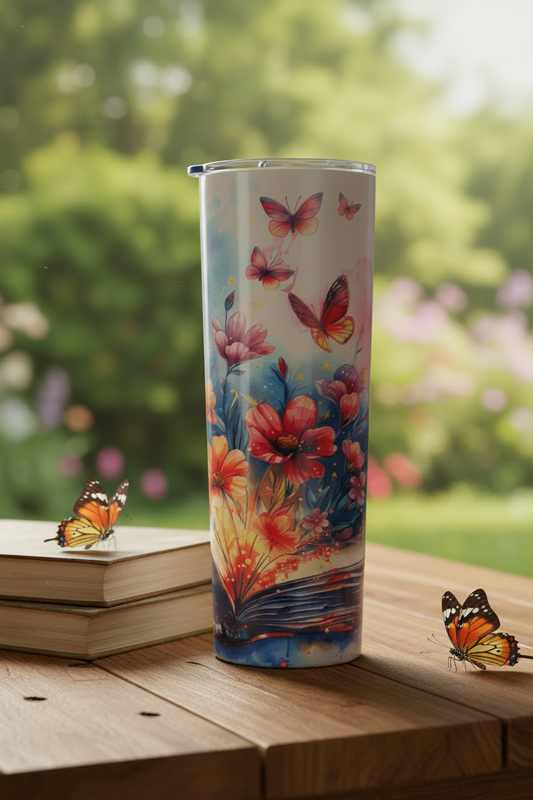 Floral Open Book 20 oz Tumbler